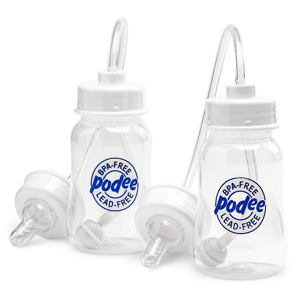 Hands-Free Baby Bottle - Self Feeding System 4 oz (2 Pack - Podee Blue)