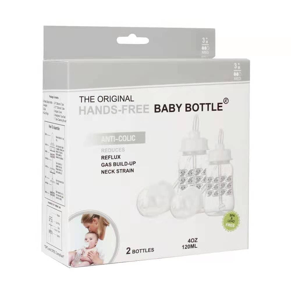 Hands-Free Baby Bottle - Anti-Colic Self Feeding Baby Bottle System 9 oz (2  Pack - Elephant)