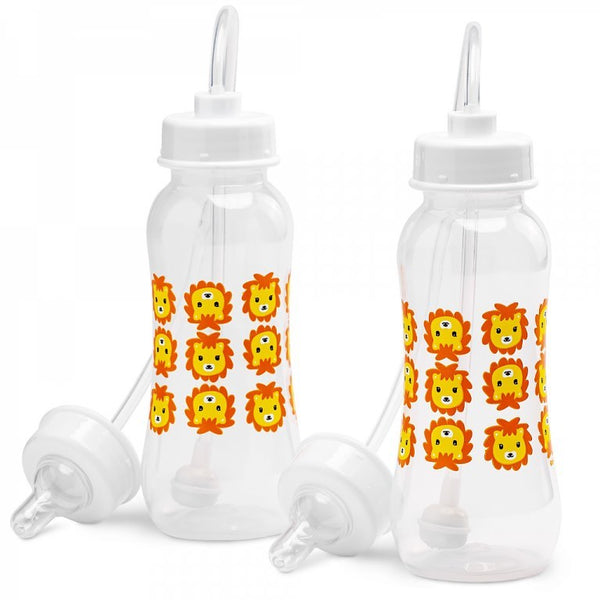 Hands-Free Baby Bottle - Self Feeding System 9 oz (2 Pack - Lion)