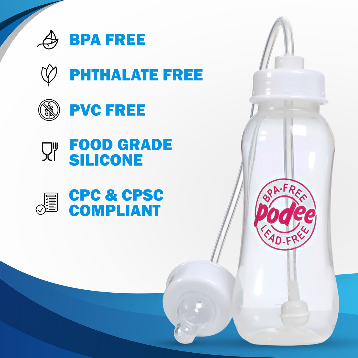 Hands-Free Baby Bottle - Feeding System 9 oz (2 Pack - Podee Pink)