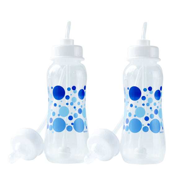 Hands-Free Baby Bottle - Anti-Colic Nursing System 9 oz Baby Bottle with Fast Flow Nipple/Teat 3m+ Infant with Tube Straw Feeding System for Toddler (2 Bottles - Blue)