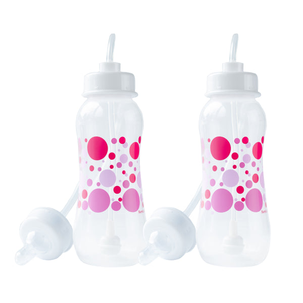 Hands-Free Baby Bottle - Anti-Colic Nursing System 9 oz Baby Bottle with Fast Flow Nipple/Teat 3m+ Infant with Tube Straw Feeding System for Toddler (2 Bottles - Pink)