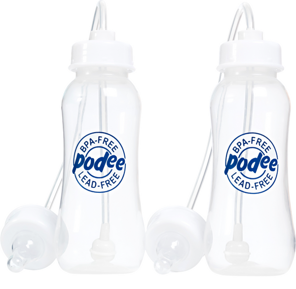 Hands-Free Baby Bottle - Self Feeding System 9 oz (2 Pack - Podee Blue)